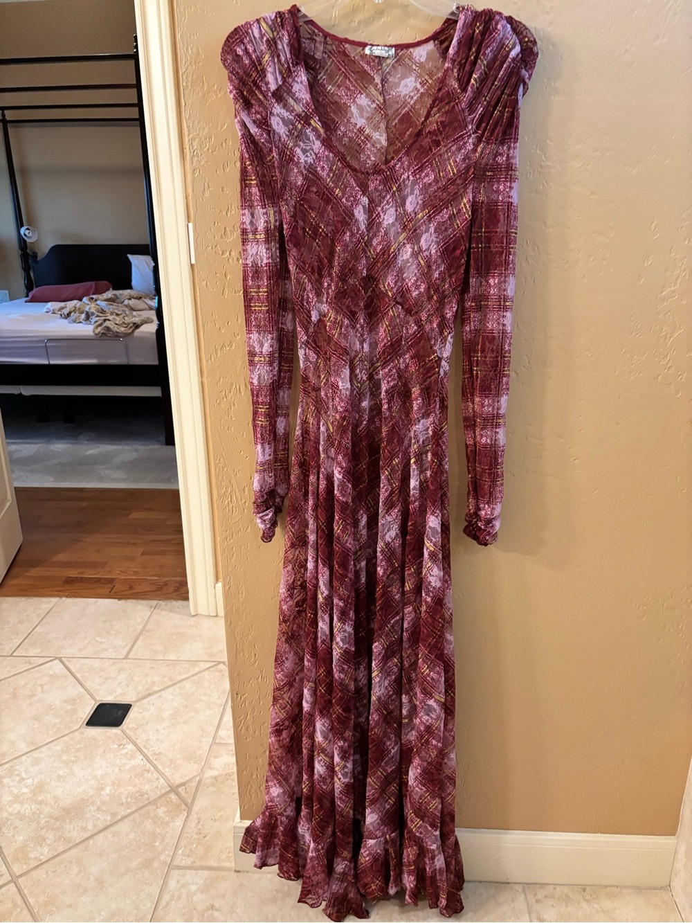Free People Plum Plaid Long-Sleeve Maxi Dress